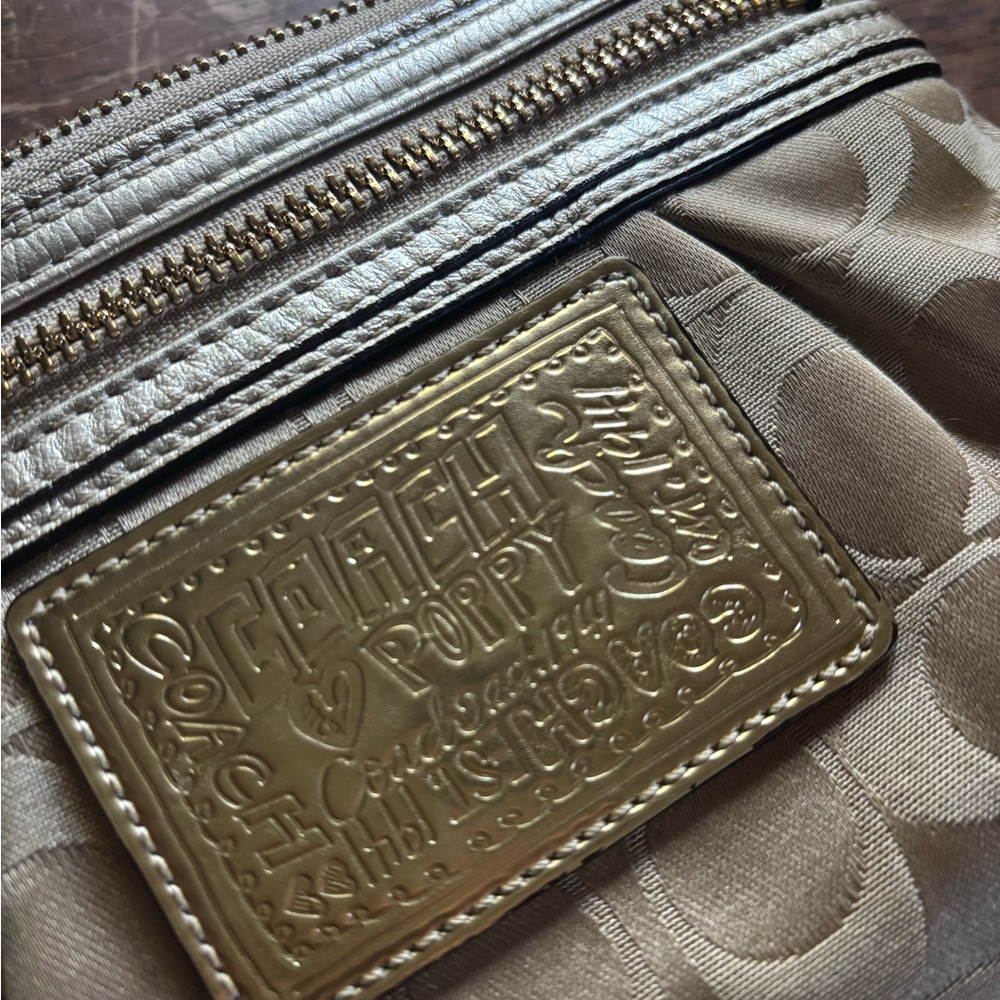COACH POPPY Metallic Gold and Tan Embossed Clutch